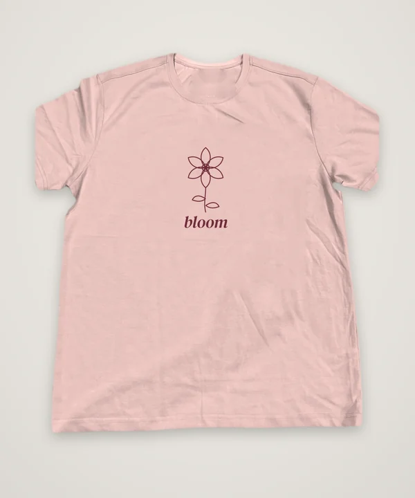Bloom T-shirt design idea, blush pink, mock-up