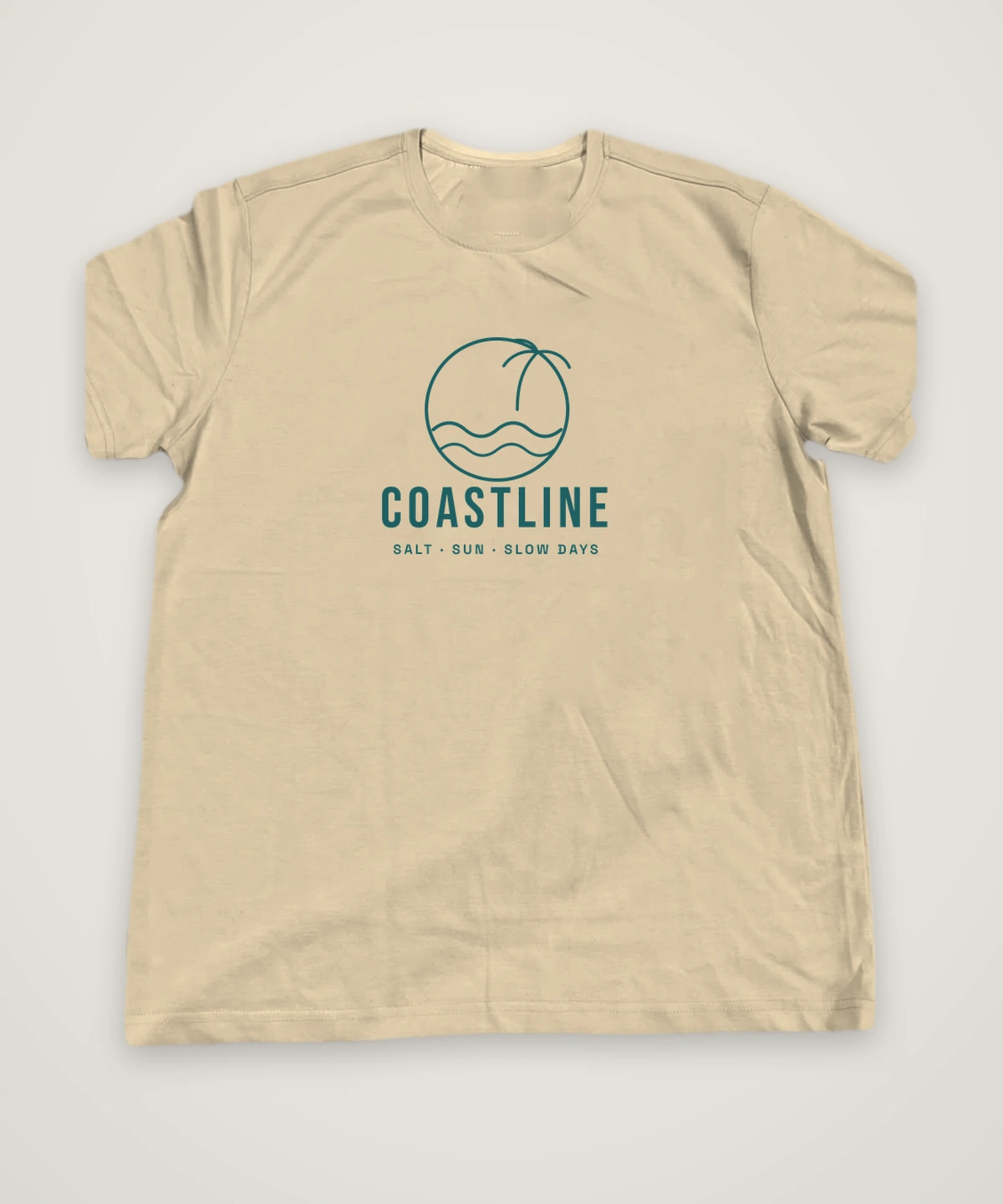 Coastline T-shirt design idea, sand, mock-up