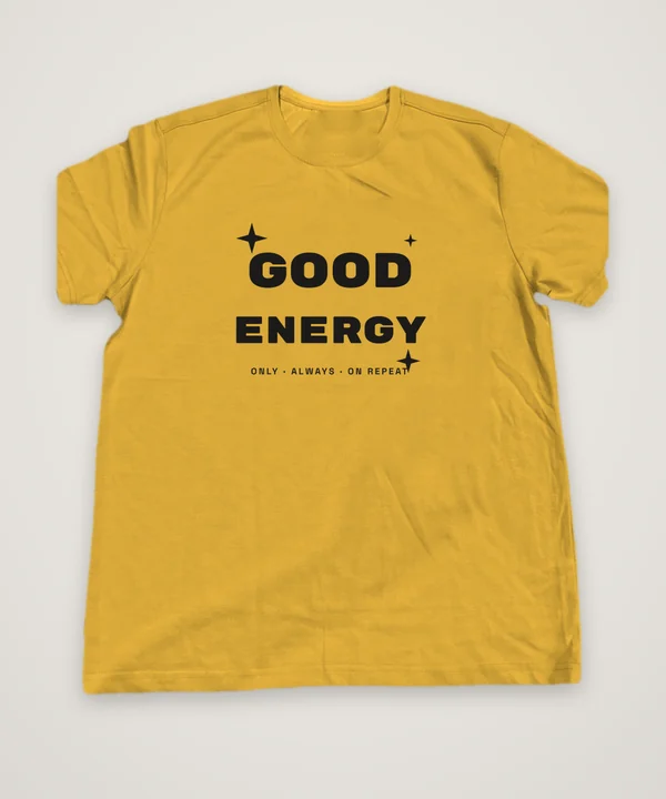 Good Energy T-shirt design idea, mustard, mock-up