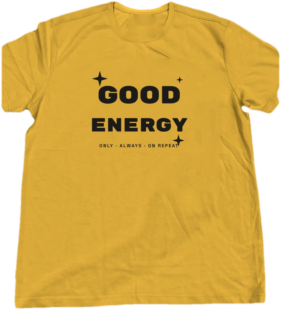 Good Energy T-shirt on a hanger