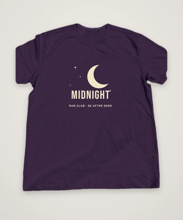 Midnight Run T-shirt design idea, deep plum, mock-up