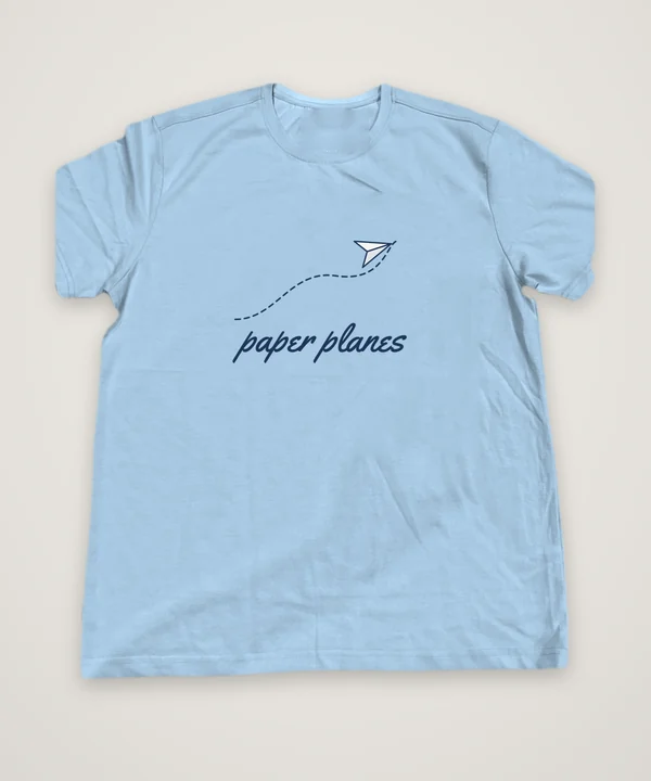 Paper Planes T-shirt design idea, sky blue, mock-up