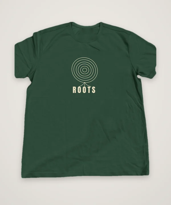 Roots T-shirt design idea, forest green, mock-up