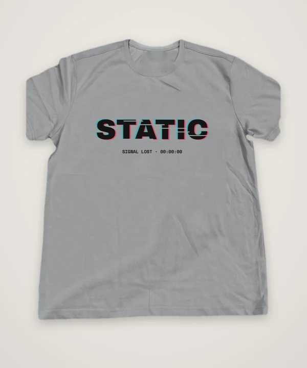 Static T-shirt design idea, grey melange, mock-up