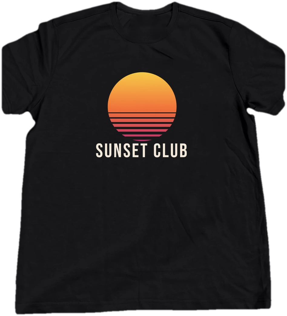 Sunset Club T-shirt on a hanger