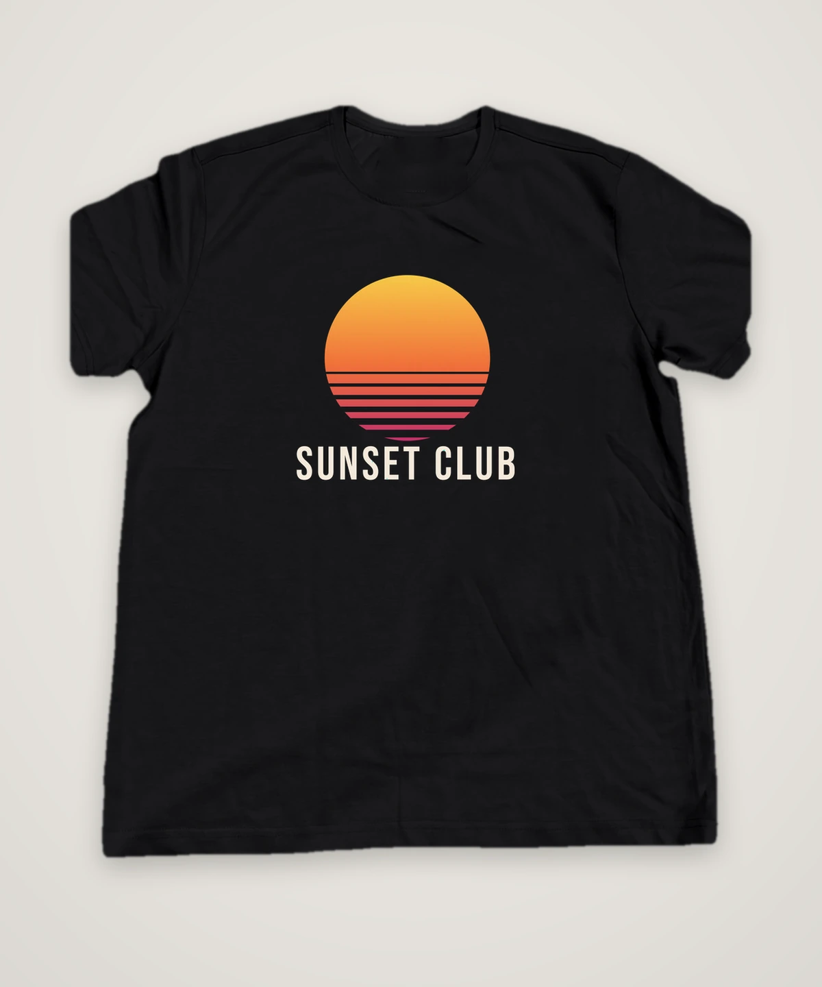 Sunset Club T-shirt design idea, black, mock-up