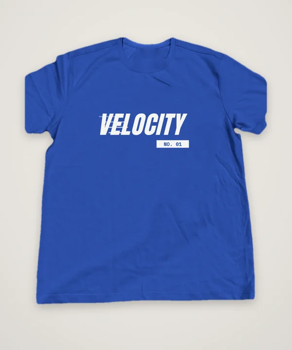 Velocity T-shirt design idea, royal blue, mock-up